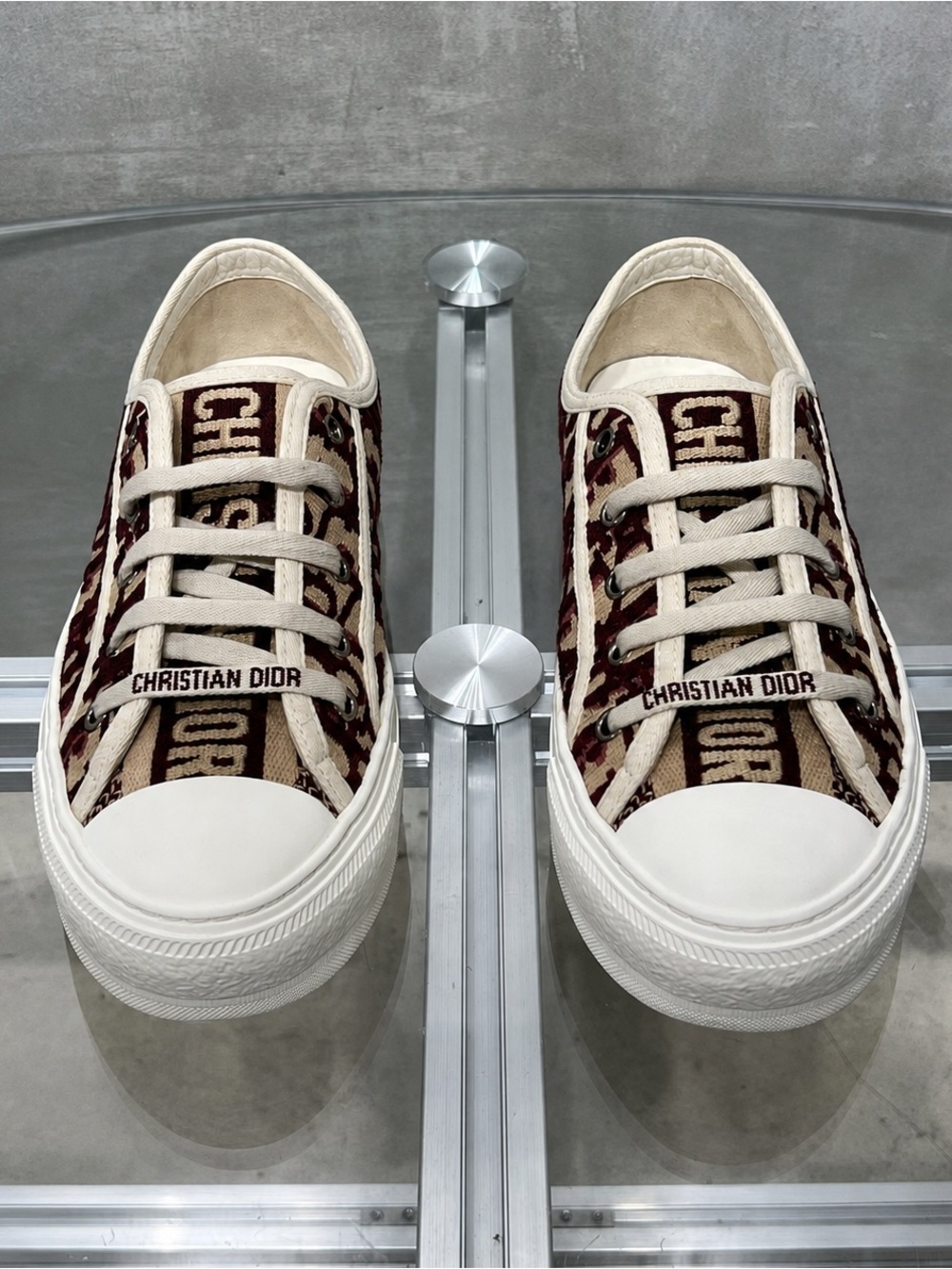 Dior White & Brown Logo Canvas Low-Top Sneakers